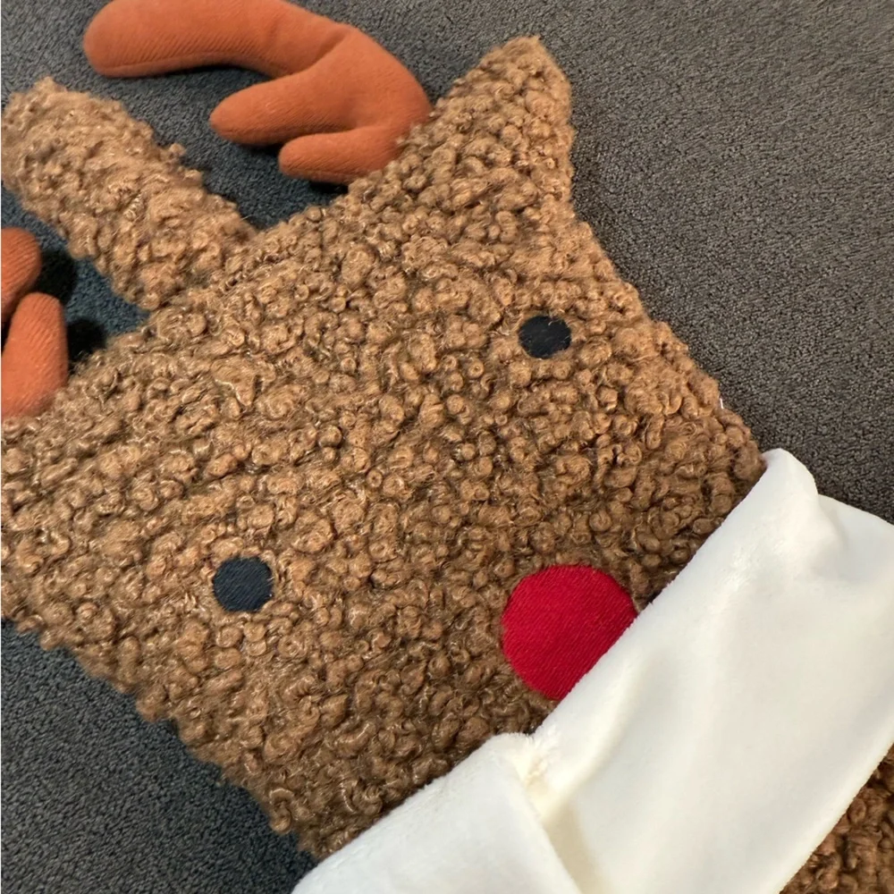 Crate & Barrel Sherpa Reindeer Kids Christmas Stocking